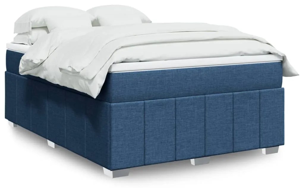 vidaXL Κρεβάτι Boxspring με Στρώμα Μπλε 140x200 εκ. Υφασμάτινο