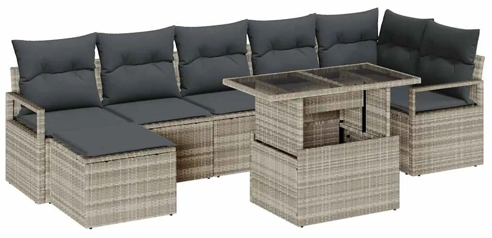 vidaXL Σετ Καναπέ Κήπου με αποθήκευση 8 pcs Ανοιχτό γκρι Πολυ ράταν