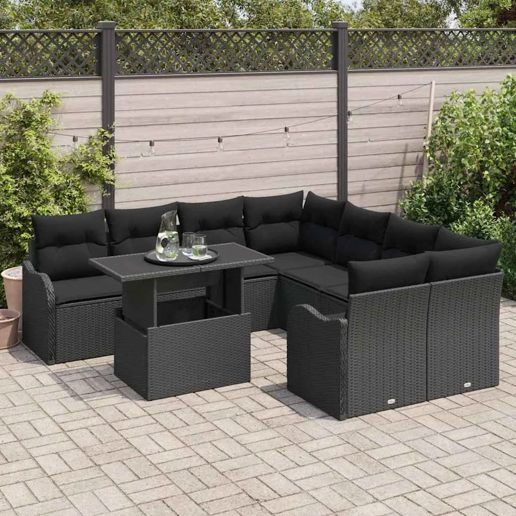 vidaXL Σετ Καναπέ Κήπου 9 pcs Μαύρο 100 x 55 x 73 εκ. Πολυ ράταν