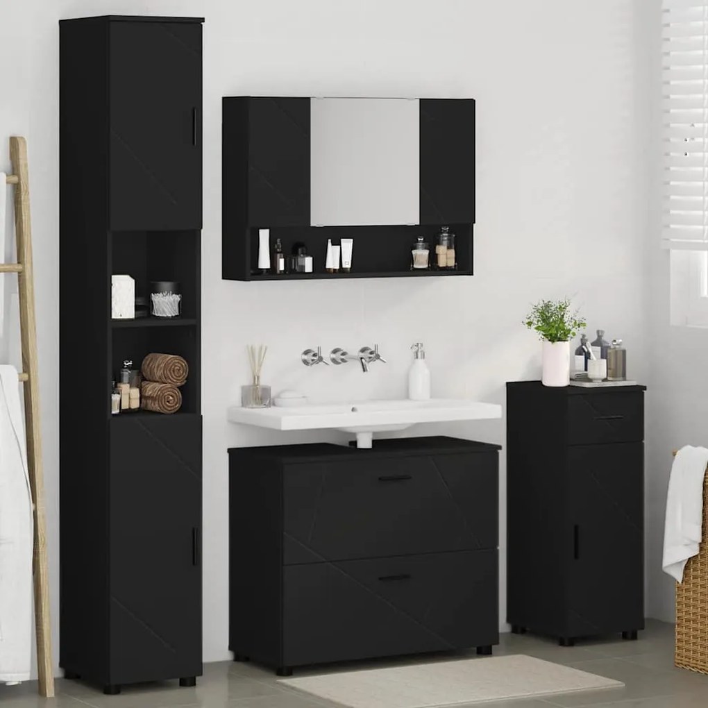vidaXL Σετ Επίπλων Μπάνιου με συρτάρι 4 pcs Μαύρο 30 x 35 x 192 εκ.