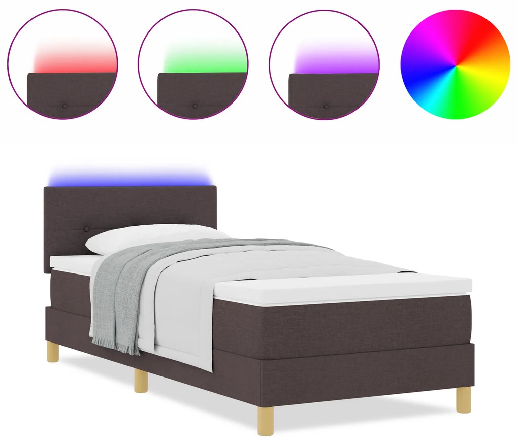 vidaXL Κρεβάτι Σεντονιού με Στρώμα & LED Σκούρο Καφέ 80x200 εκ. Ύφασμα