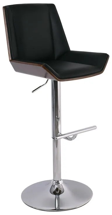 WOODWELL NUMAN Σκαμπό BAR με Πλάτη, Χρώμιο, Καρυδί - ΡU Μαύρο, Ρύθμιση Ύψους, Περιστρεφόμενο 52x50x62/96-83/117cm ΕΜ104,1