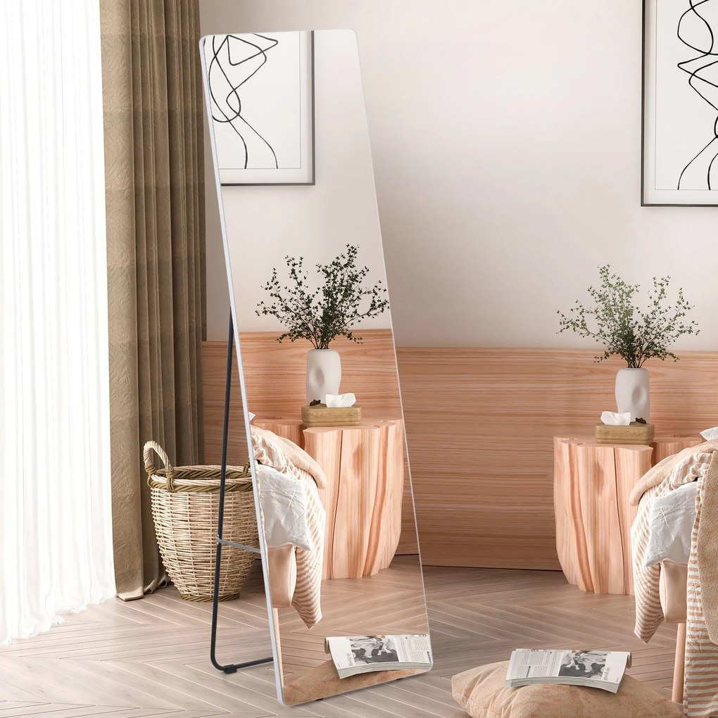 HOMCOM Επιδαπέδιος Καθρέφτης Τοίχου Ολόσωμος Καθρέφτης, Αλουμίνιο, 45 cm x 37 cm x 158,5 cm, Ασημί