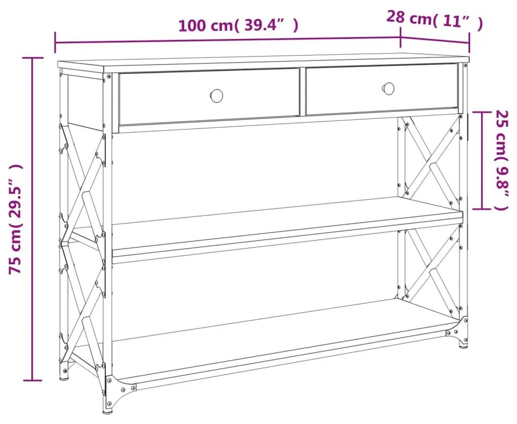 Τραπέζι Κονσόλα Γκρι Sonoma 100x28x75 εκ. Επεξεργασμένο Ξύλο - Γκρι