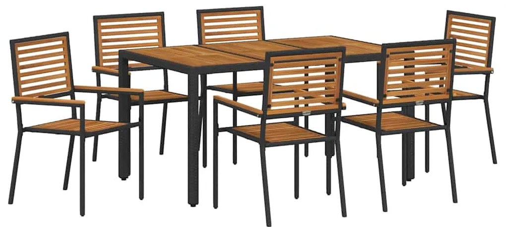 vidaXL Σέτ φαγητού για κήπο 7 pcs Μαύρο και Καφέ συνθετικό ρατάν