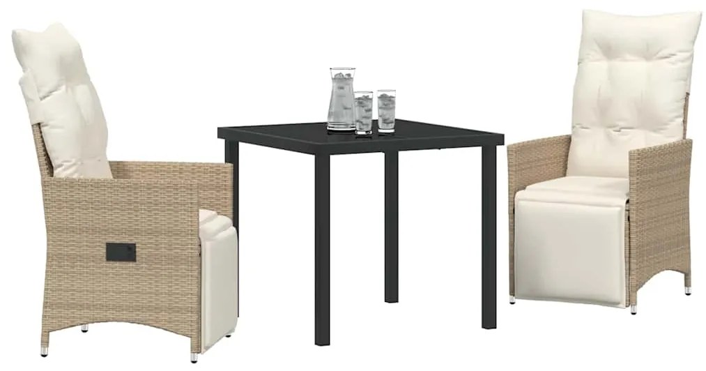 vidaXL Σέτ φαγητού για κήπο με μαξιλάρι 3 pcs Μπεζ Πολυ ράταν
