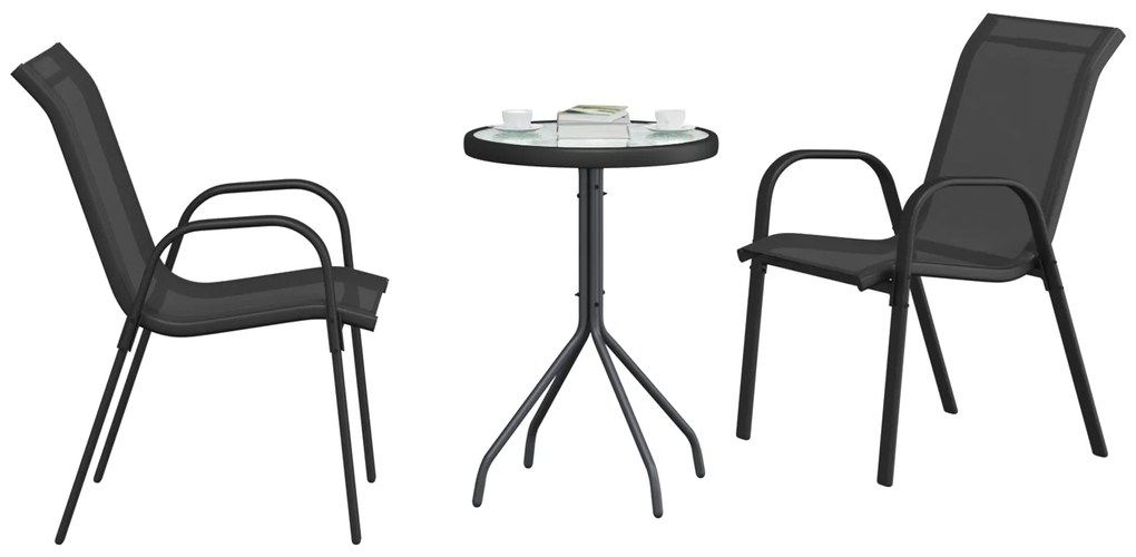 vidaXL Σετ 3 τεμαχίων Bistro  Μαύρο Τεξτιλίνη και Ατσάλι