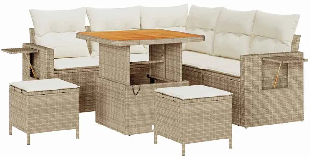 vidaXL Σετ Καναπέ Κήπου με μαξιλάρι με αποθήκευση 8 pcs μπεζ και κρεμ