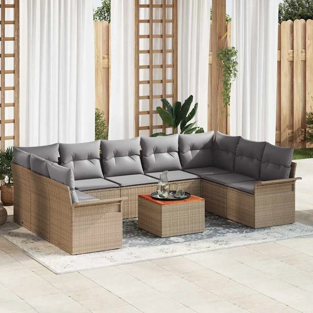 vidaXL Σετ Καναπέ Κήπου 10 pcs Μπεζ, Ανοιχτό Γκρι 55 x 55 x 37 εκ