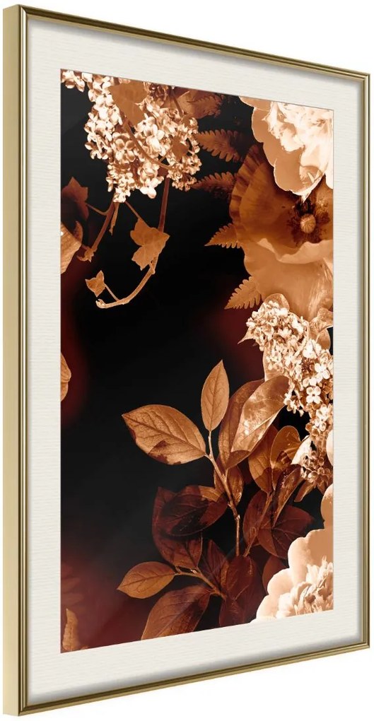 Αφίσα - Flower Decoration in Sepia - 20x30 - Χρυσό - Με πασπαρτού