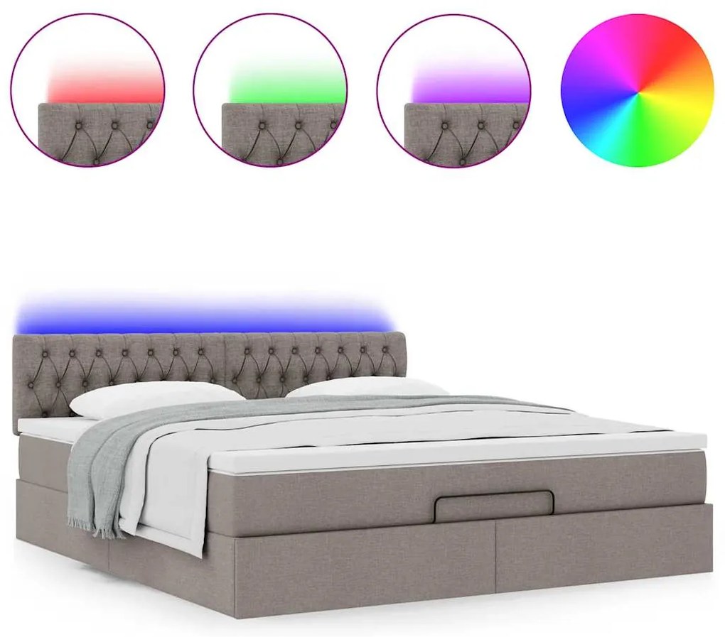 vidaXL Οθωμανικό κρεβάτι με στρώμα & LEDs Taupe 160x200cm ύφασμα