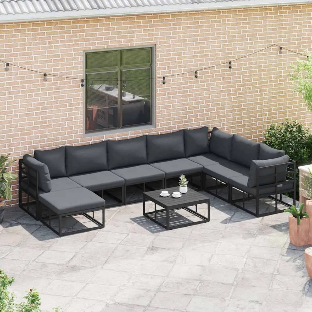 vidaXL Σετ Καναπέ Κήπου με μαξιλάρι 8 pcs Μαύρο Αλουμίνιο