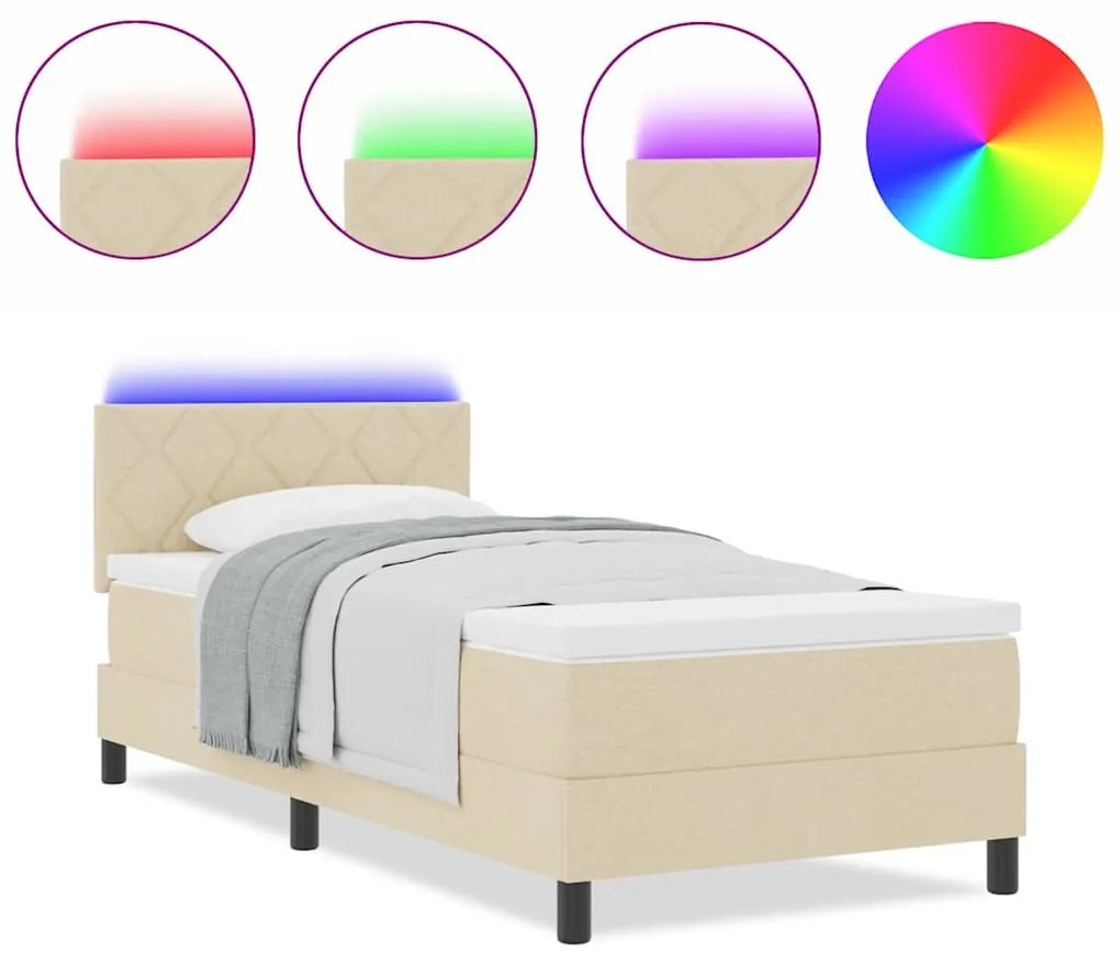 vidaXL Κρεβάτι με ελατήρια με στρώμα Κρεμ 100 x 200 cm ύφασμα