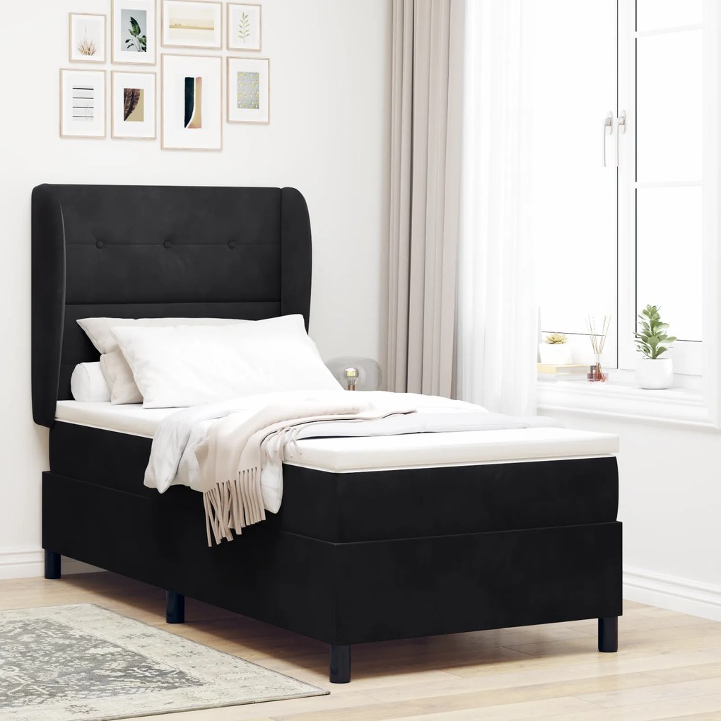 vidaXL Κρεβάτι Box Spring με Στρώμα Μαύρο 100x200 εκ. Βελούδο