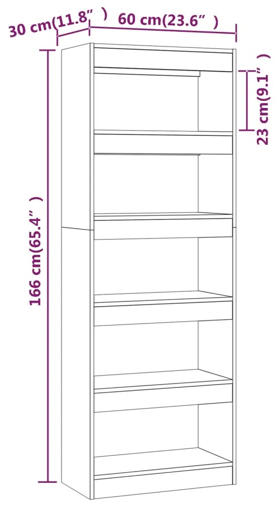 vidaXL Βιβλιοθήκη/Διαχωρισ. Χώρου Γκρι Σκυρ. 60x24x186 εκ. Επεξ. Ξύλο