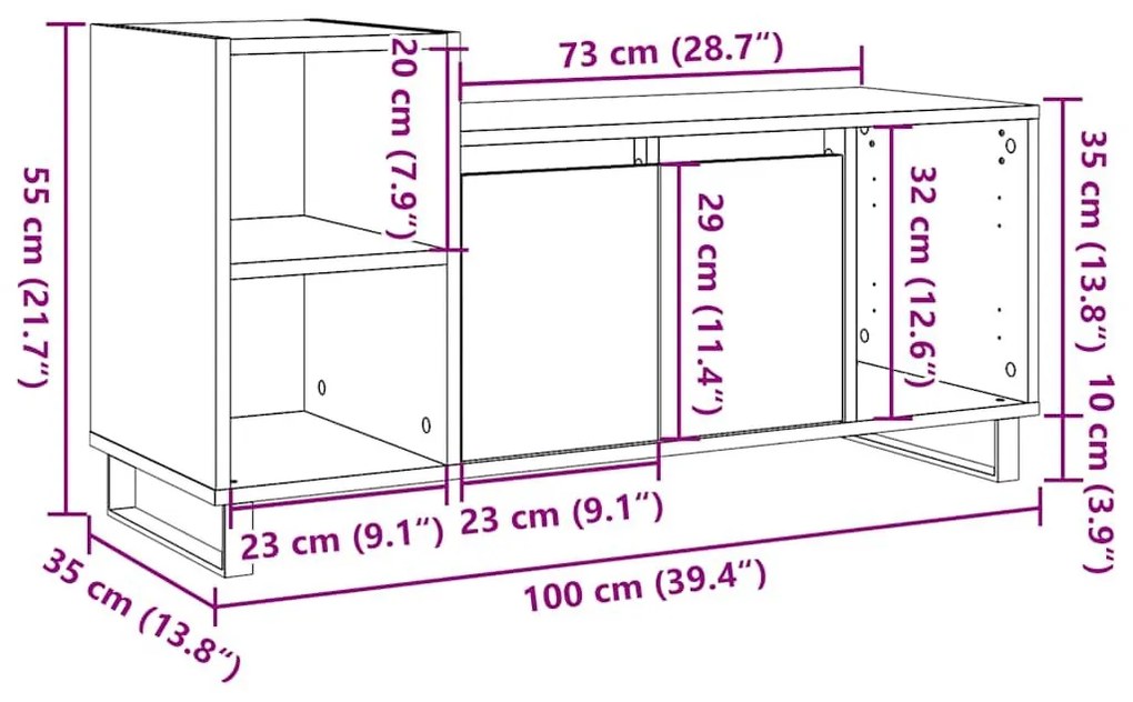 ντουλάπι τηλεόρασης Παλιό ξύλο 100x35x55 cm Κατασκευασμένο ξύλο - Καφέ