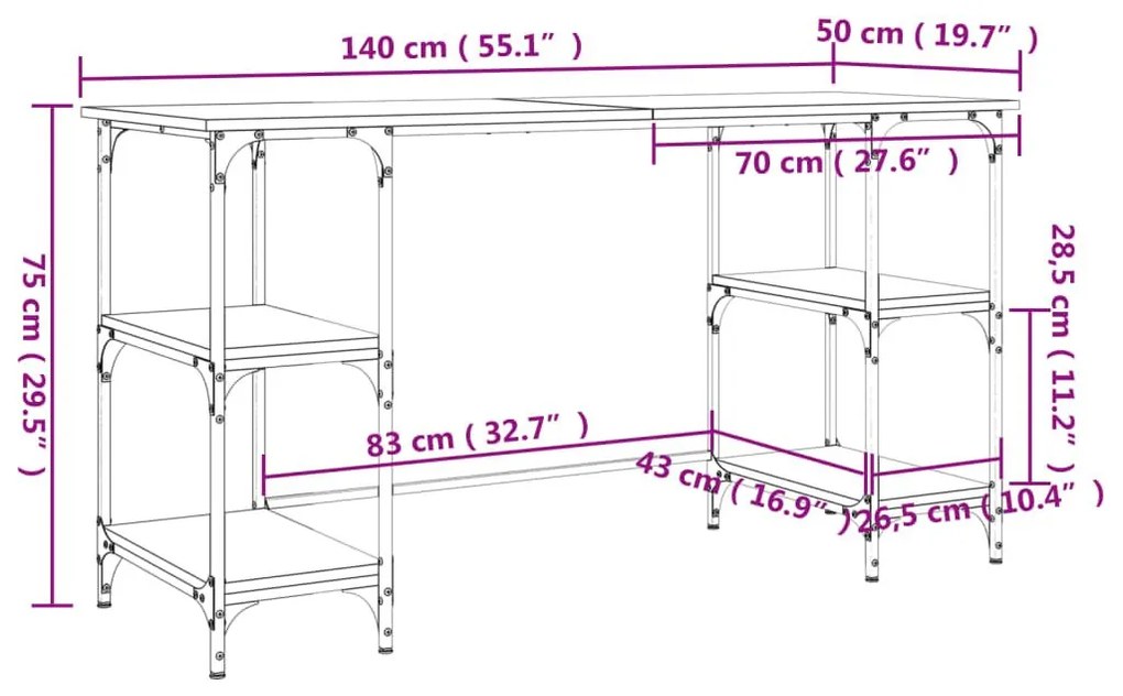 Γραφείο Sonoma Δρυς 140x50x75 εκ. Μέταλλο &amp; Επεξεργασμένο Ξύλο - Καφέ