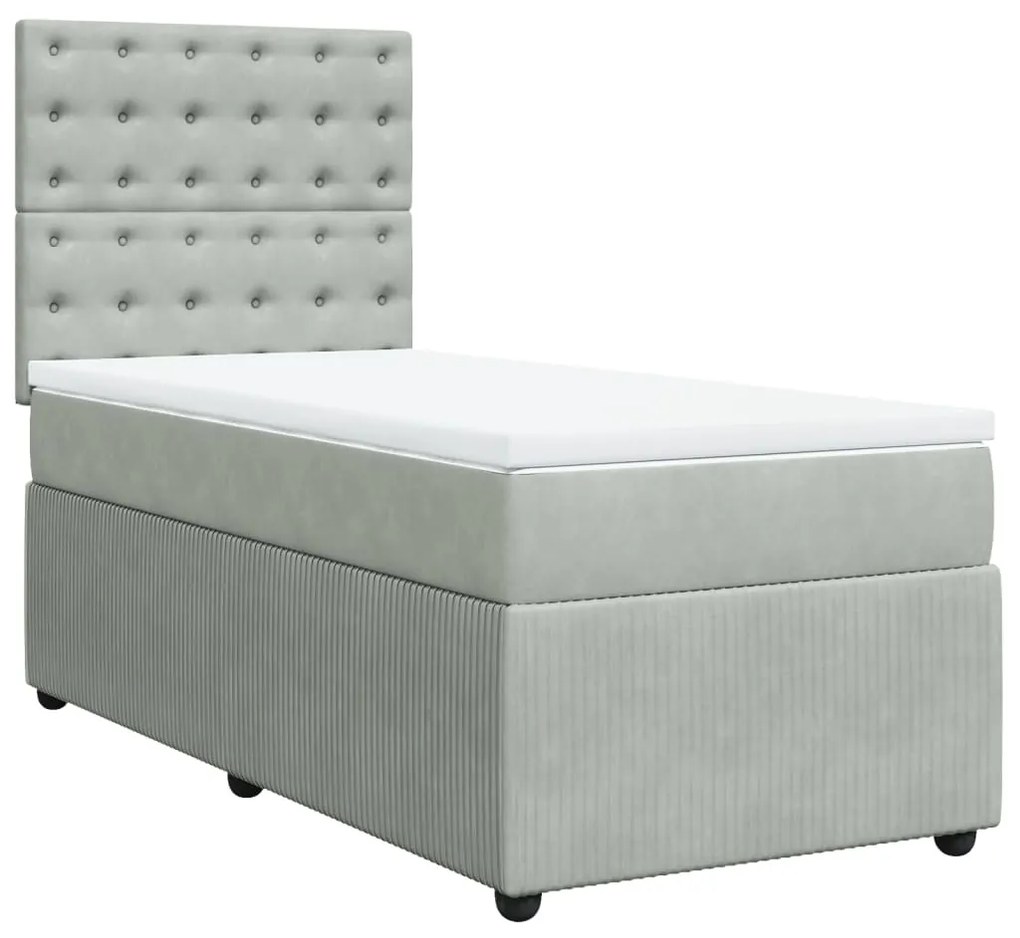 vidaXL Κρεβάτι Boxspring με Στρώμα Ανοιχτό Γκρι 100x200 εκ. Βελούδινο