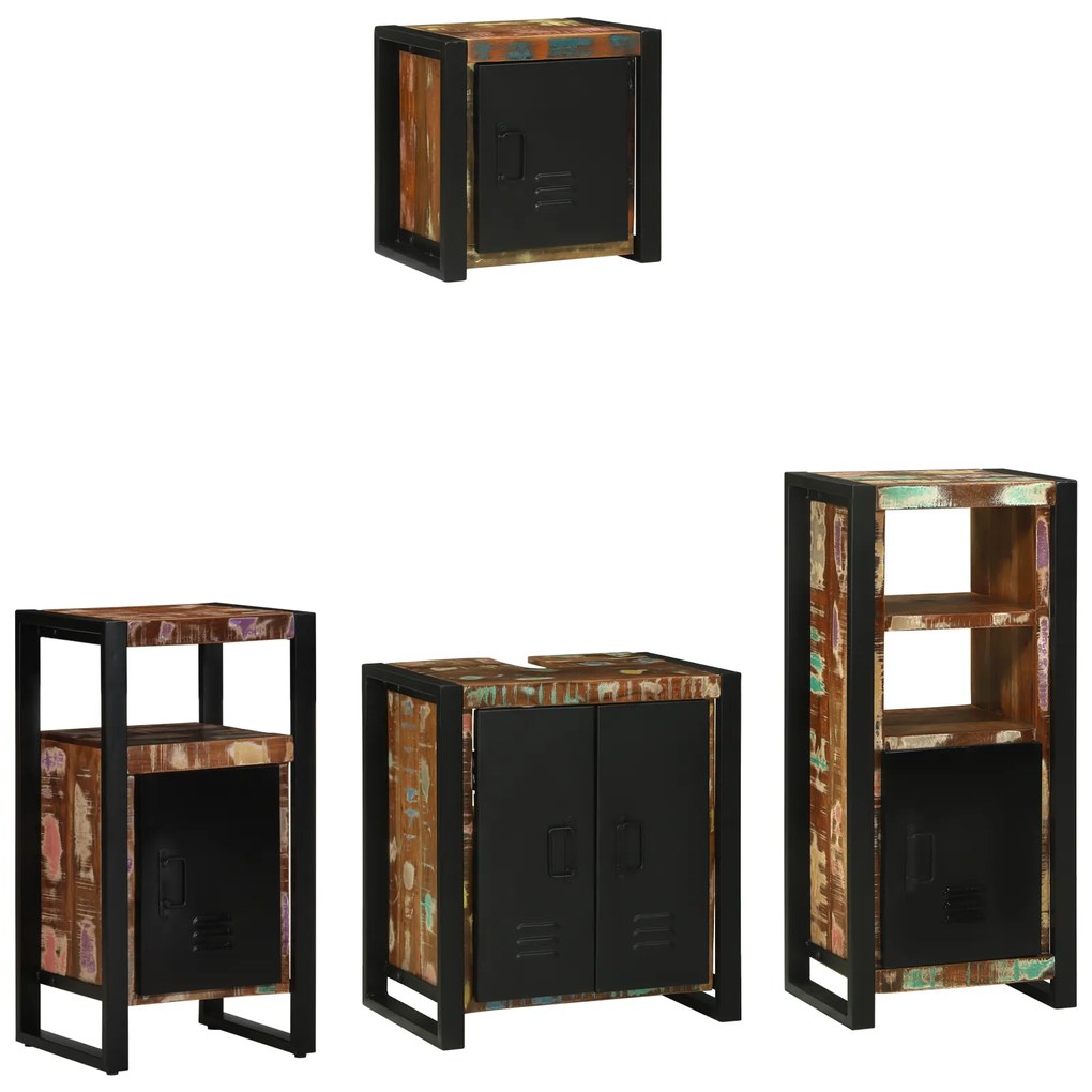 vidaXL Σετ Επίπλων Μπάνιου 4 pcs Πολύχρωμο Στερεό ανακτημένο ξύλο