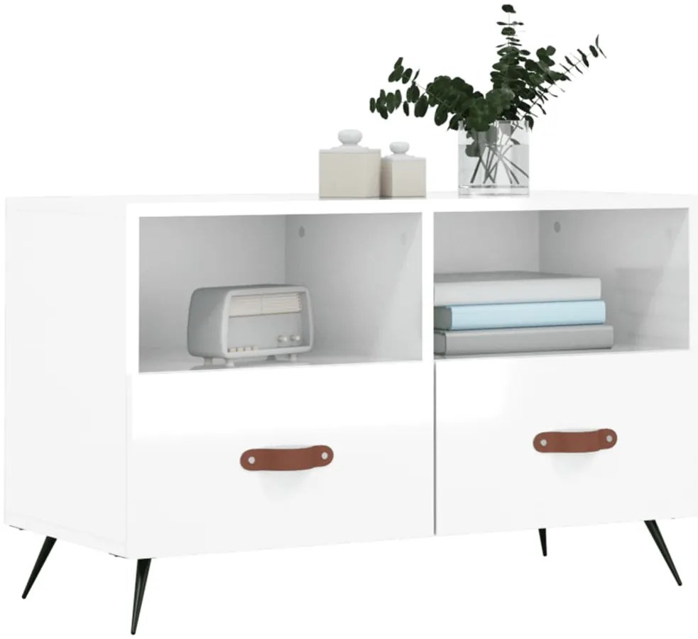 vidaXL Έπιπλο Τηλεόρασης Γυαλ. Λευκό 80x36x50 εκ. Επεξεργασμένο Ξύλο
