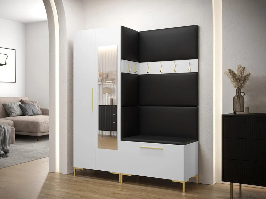 Σετ διαδρόμου Hartford F107, 196x158x46cm, 88 kg, Καθρέφτης, Άσπρο, Οικολογικό δέρμα, Πλαστικοποιημένη μοριοσανίδα, Εντοιχισμένη, Τοίχου | Epipla1.gr