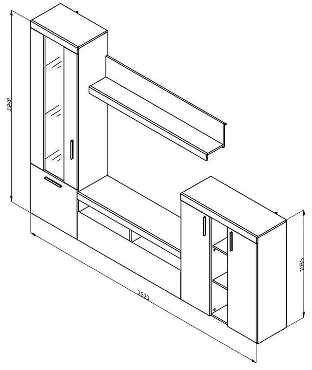Κέντρο Ψυχαγωγίας - Σύνθεση Arno Γκρί Δρύς - Λευκός Δρύς 262x35x195 εκ.