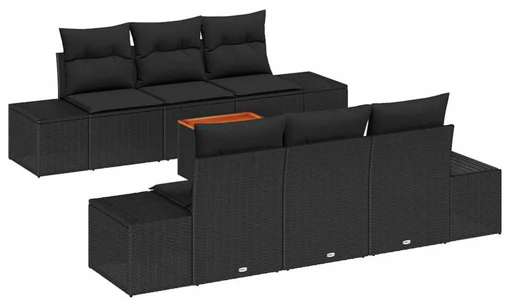 vidaXL Σετ Καναπέ Κήπου με μαξιλάρι 7 pcs Μαύρο συνθετικό ρατάν