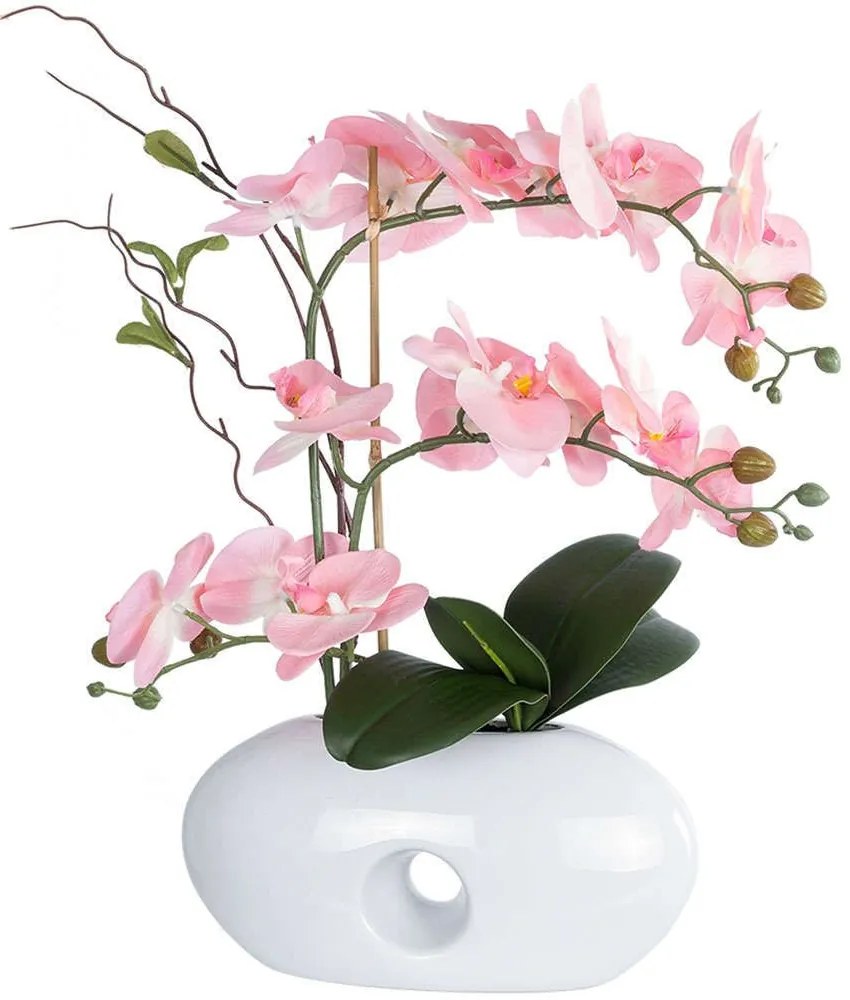 Τεχνητό Φυτό Σε Κασπώ Orchid 21126 40x20x42cm Pink GloboStar Πηλός,Ύφασμα