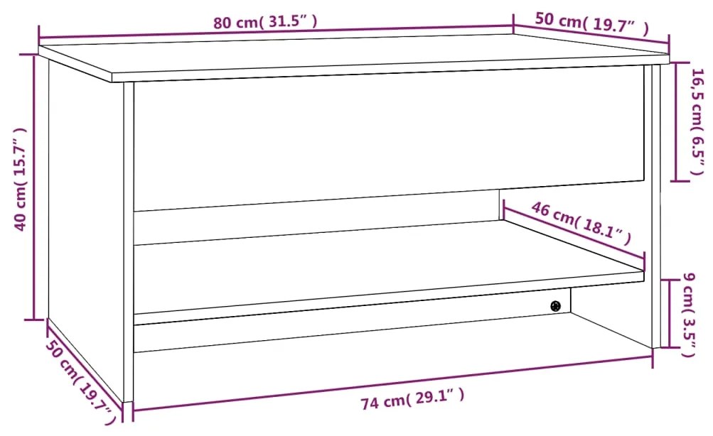 Τραπεζάκι Σαλονιού Καφέ Δρυς 80x50x40 εκ. Επεξεργασμένο Ξύλο - Καφέ