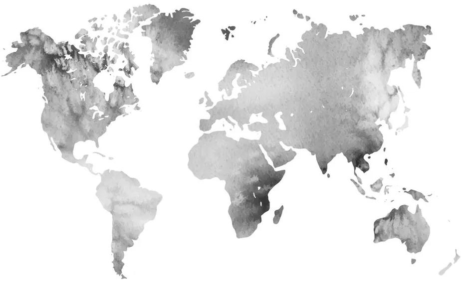 Εικόνα στον παγκόσμιο χάρτη από φελλό σε ασπρόμαυρο σχέδιο ακουαρέλας - 120x80  color mix