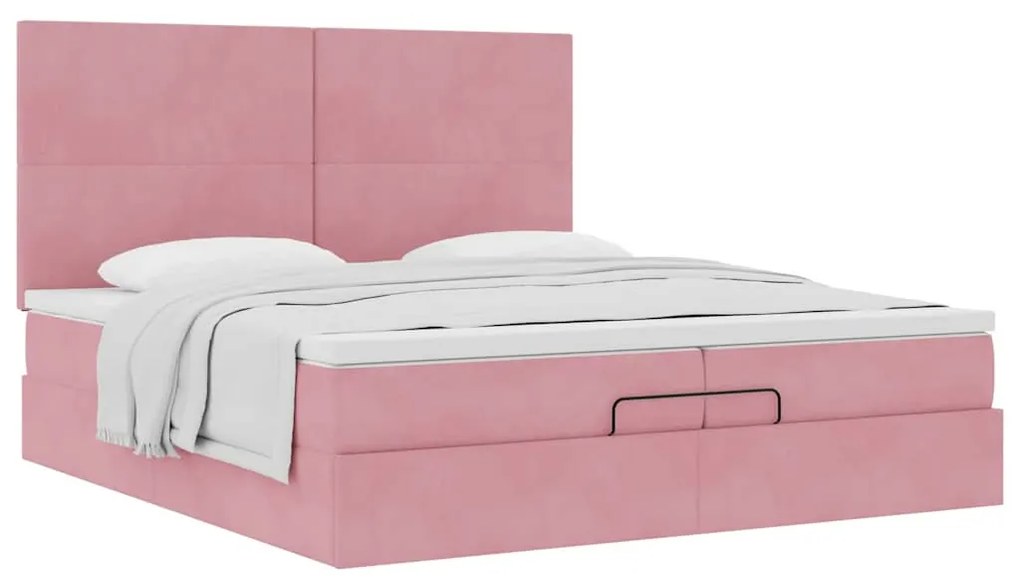 vidaXL Οθωμανικό κρεβάτι με στρώματα ροζ 200x200cm Velvet