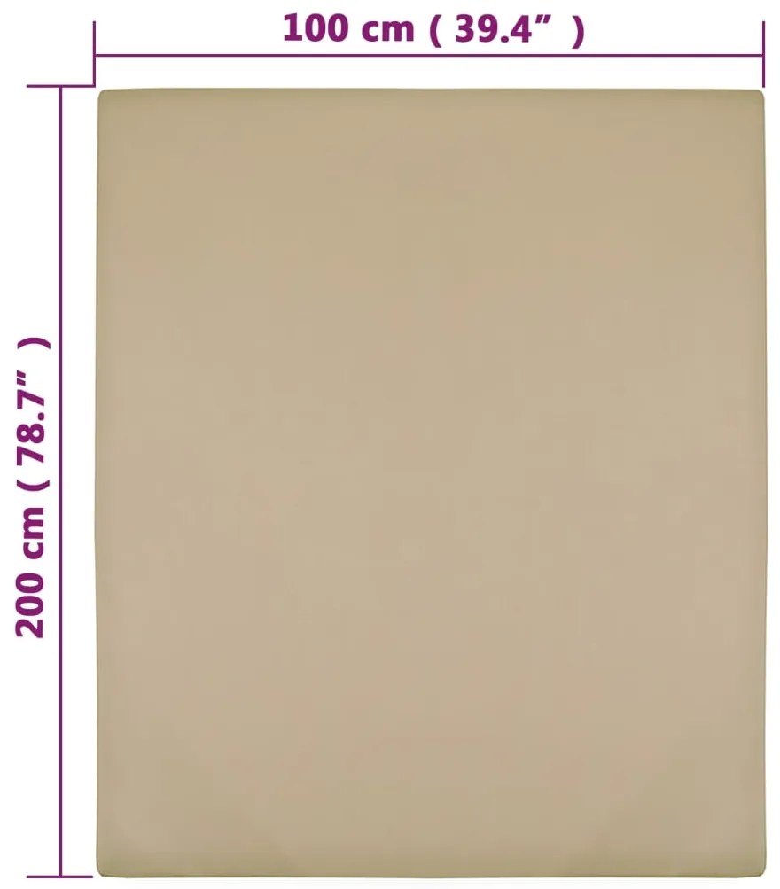 vidaXL Σεντόνια με Λάστιχο 2 τεμ. Taupe 100x200 εκ. Βαμβακερό Ζέρσεϊ