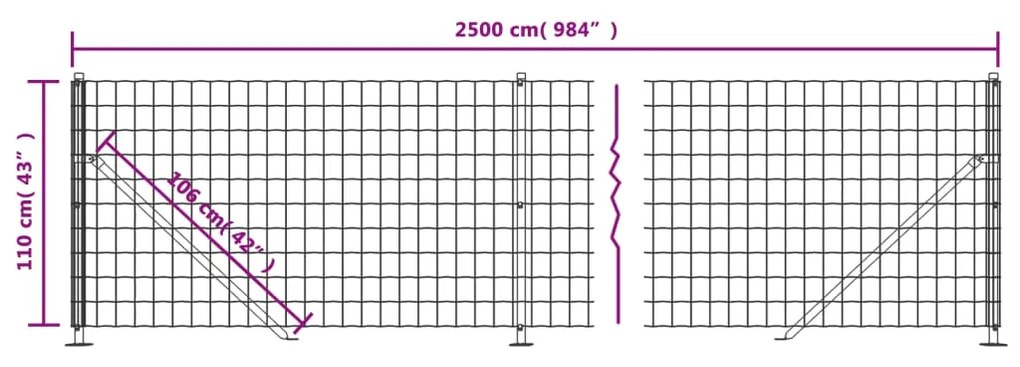 vidaXL Συρματόπλεγμα Περίφραξης Πράσινο 1,1 x 25 μ. με Βάσεις Φλάντζα