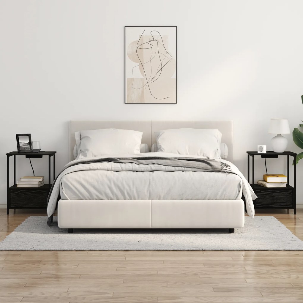 vidaXL Κομοδίνο με Σταθμό Φόρτισης 2 pcs Μαύρη δρυς Επεξεργασμένο ξύλο
