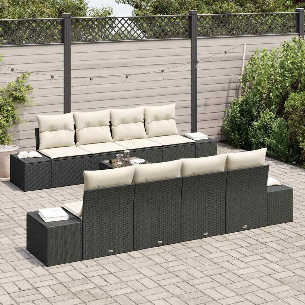 vidaXL Σετ Καναπέ Κήπου 7 pcs Μαύρο και κρεμ 55 x 55 x 37 εκ