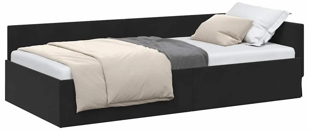 vidaXL Κρεβάτι Γωνίας Μαύρο 100 x 200 cm Βελούδο και Εργοστασιακό ξύλο