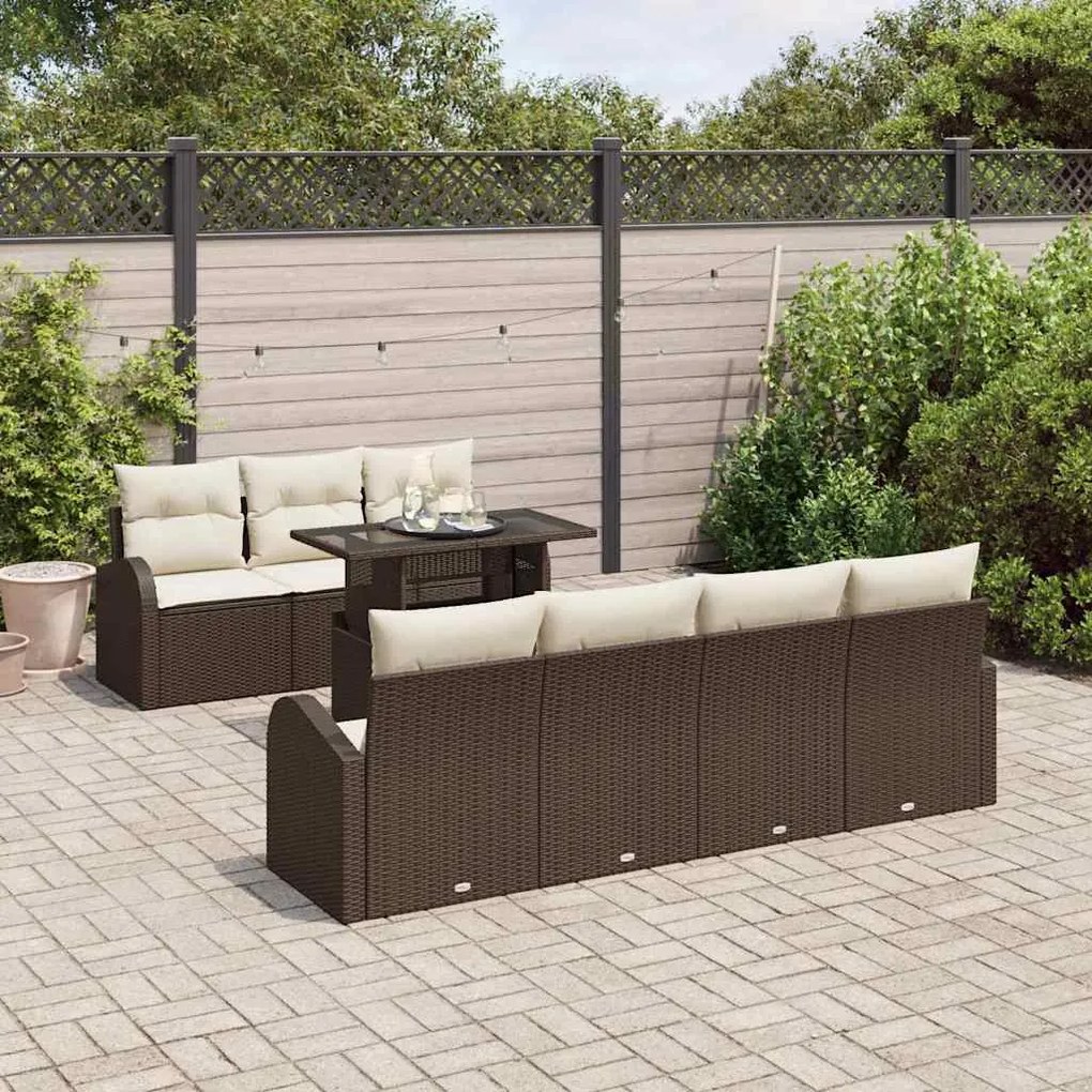 vidaXL Σετ Καναπέ Κήπου με μαξιλάρι 8 pcs Καφέ Πολυ ράταν