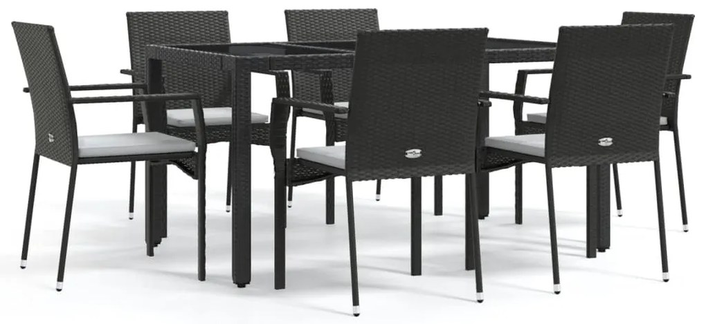 vidaXL Σετ Τραπεζαρίας Κήπου 7 Τεμ. Μαύρο Συνθετικό Ρατάν με Μαξιλάρια