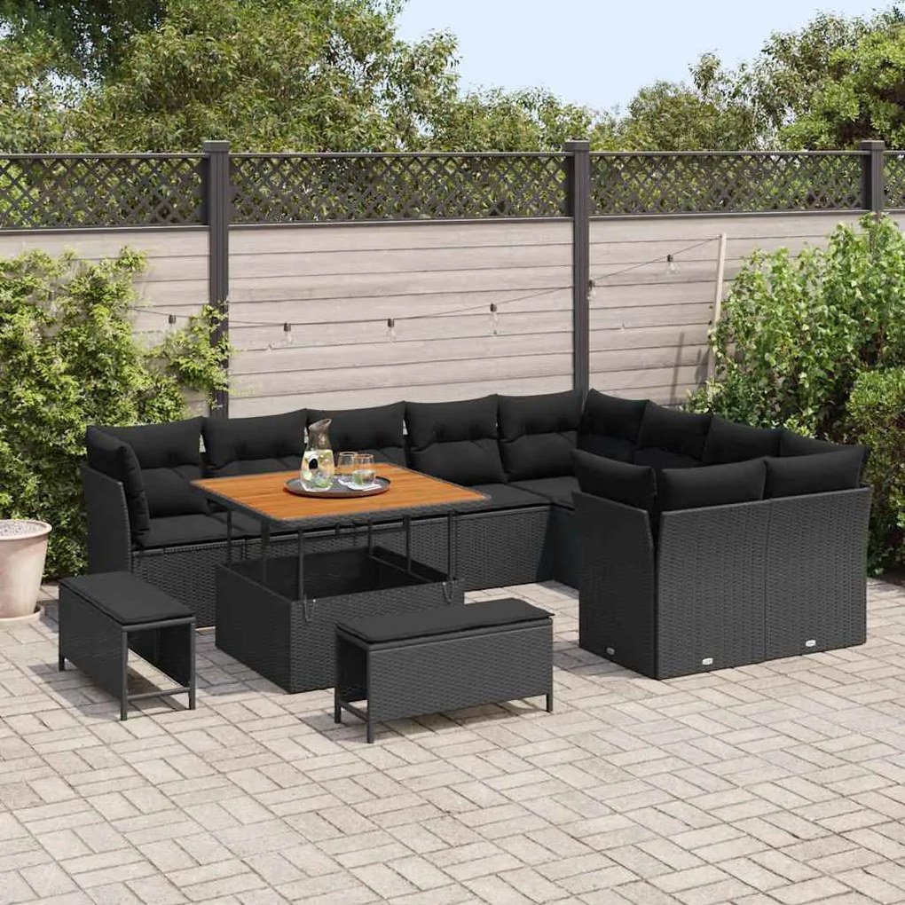 vidaXL Σετ Καναπέ Κήπου 12 pcs Μαύρο συνθετικό ρατάν
