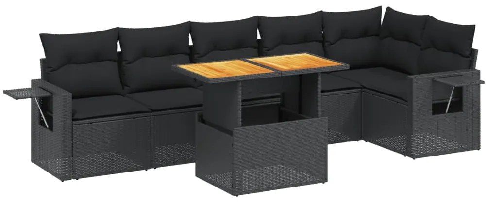 vidaXL Καναπές Σετ 7 Τεμαχίων Μαύρο Συνθετικό Ρατάν με Μαξιλάρια