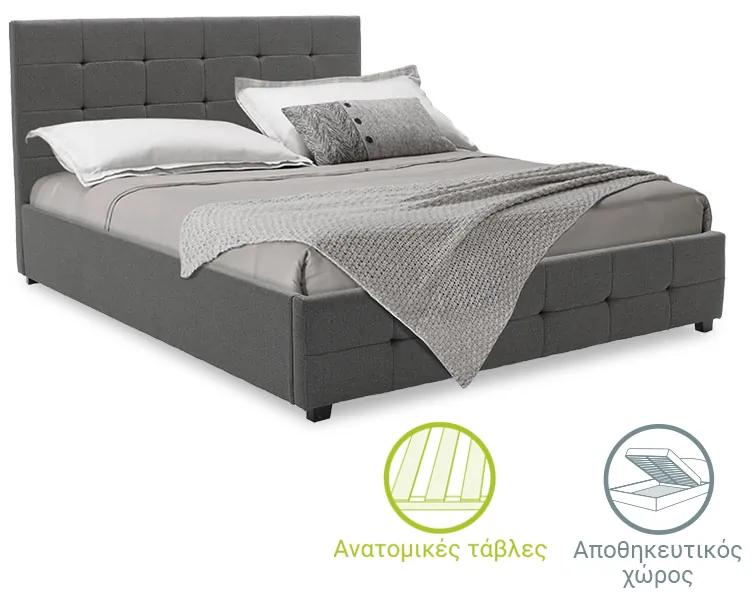 Κρεβάτι Roi pakoworld διπλό 160x200 ύφασμα ανθρακί + αποθηκευτικό χώρο - Πολυεστέρας - 006-000018
