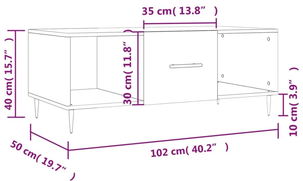 Τραπεζάκι Σαλονιού Γκρι Sonoma 102x50x40 εκ. Επεξεργασμένο Ξύλο - Γκρι