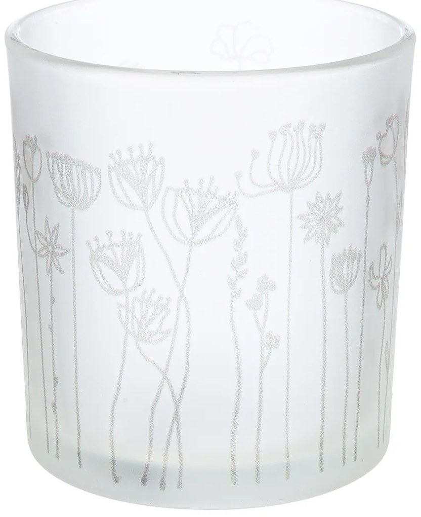 Φανάρι Καταιγίδας Cylindrical "Flower" Λουλουδάτο Design Γυάλινο Λευκό PU 18 H. cm D. 7 cm