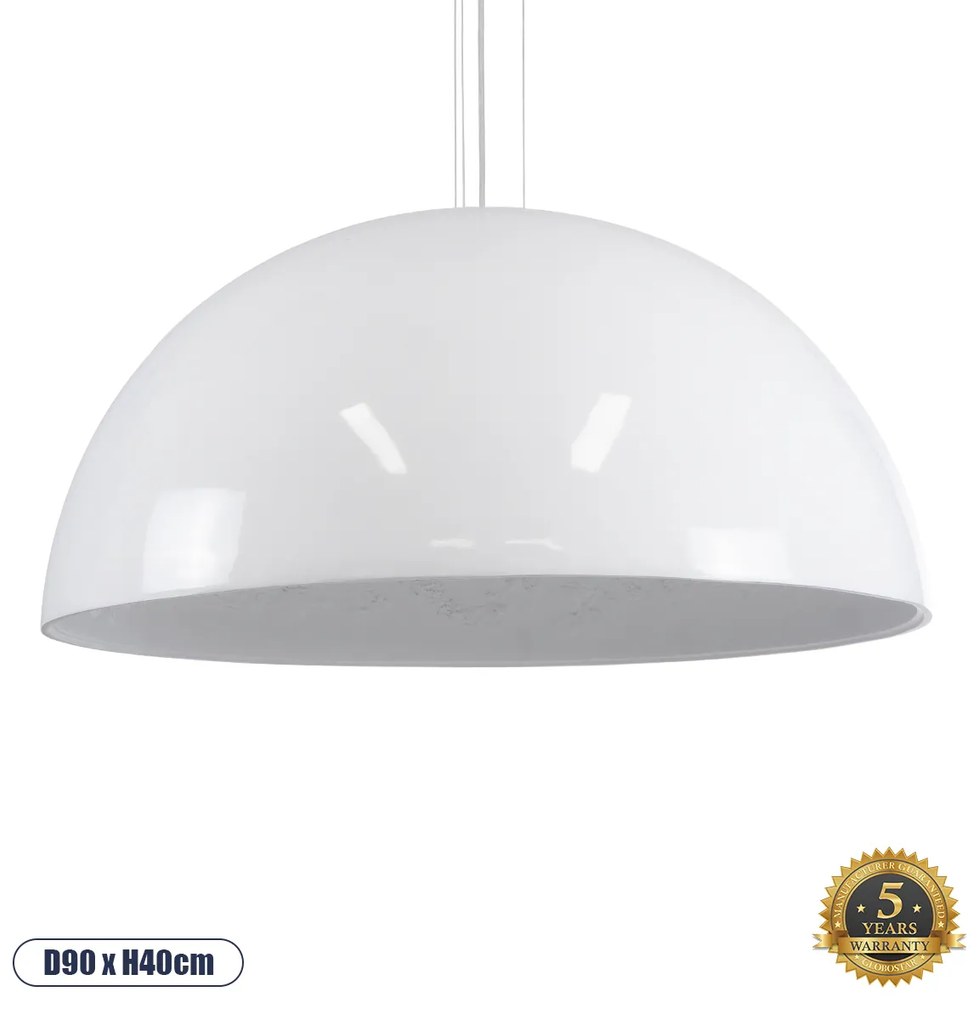 GloboStar SERENIA WHITE 01273 Μοντέρνο Κρεμαστό Φωτιστικό Οροφής Μονόφωτο 1 x E27 AC220-240V IP20 - Φ90 x Υ40cm - Λευκό Γύψινο Καμπάνα - 5 Χρόνια Εγγύηση - 01273