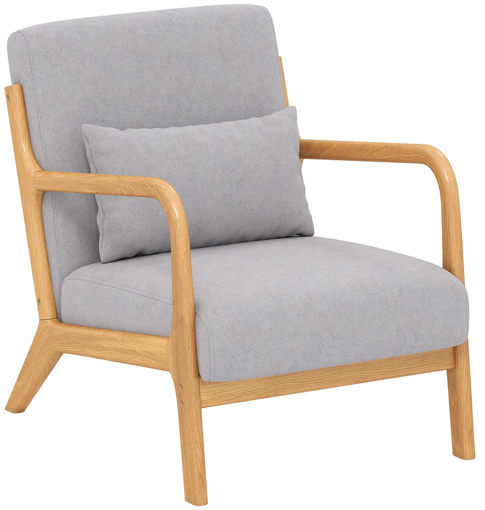 HOMCOM Κομψή πολυθρόνα lounge με ξύλινο σκελετό και επένδυση αφρού, βελούδινη όψη, για σαλόνι, υπνοδωμάτιο, Γκρι