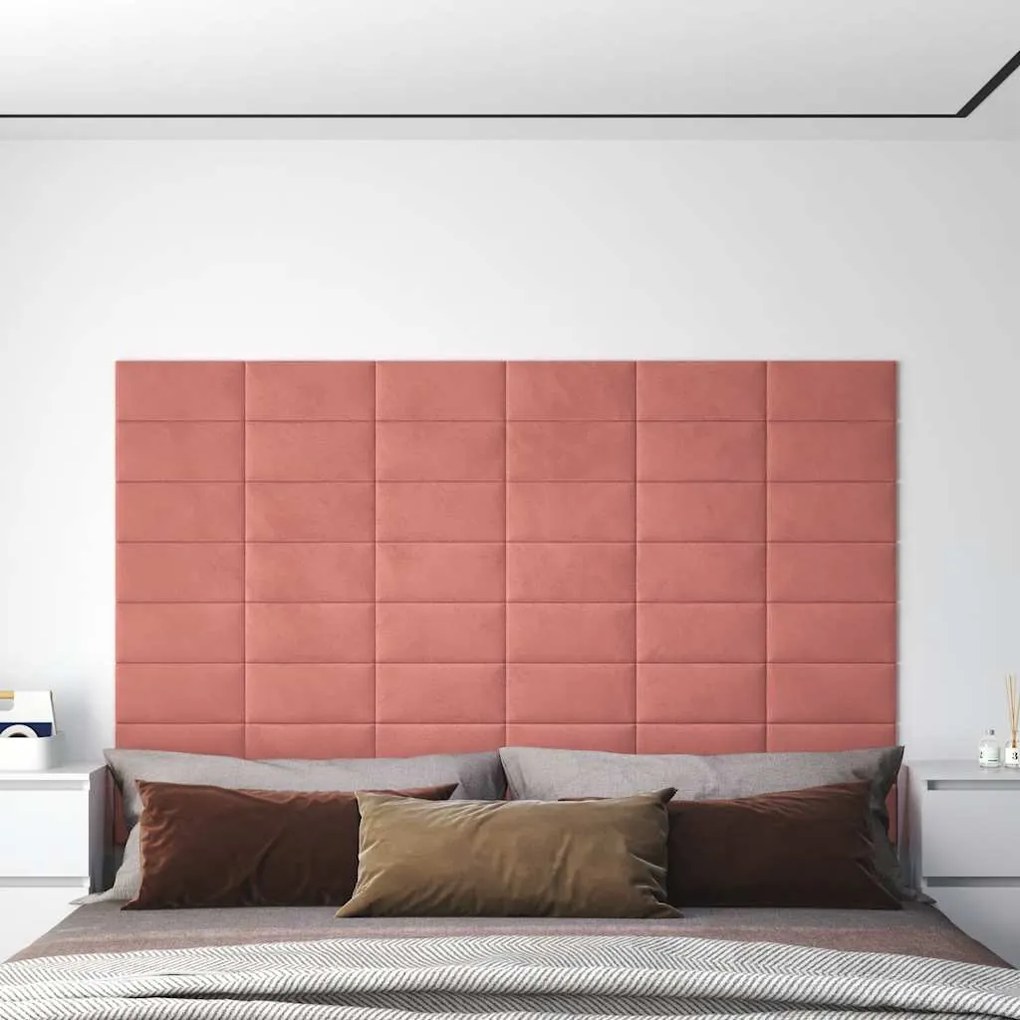 vidaXL Πάνελ Τοίχου 12 τεμ. Ροζ 30 x 15 εκ. 0,54 μ² Βελούδινα