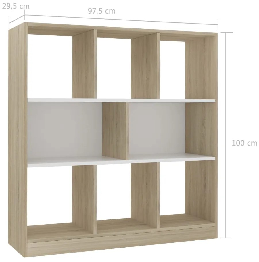 Βιβλιοθήκη Λευκή/Sonoma Δρυς 97,5x29,5x100 εκ. από Μοριοσανίδα - Πολύχρωμο