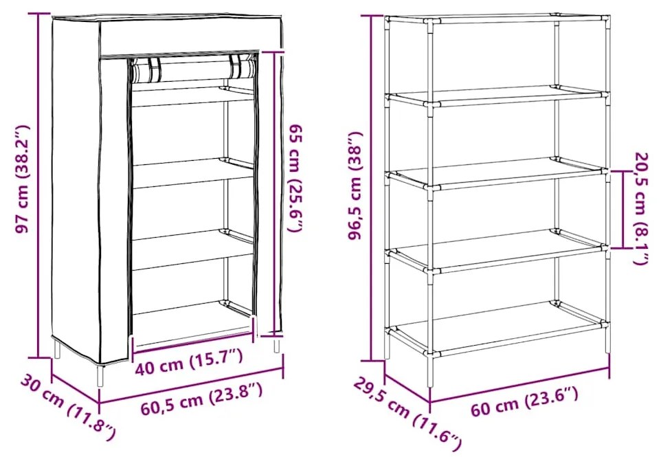 ντουλάπι παπουτσιών Γκρι 60,5x30x97 cm Μη υφασμένο ύφασμα - Γκρι