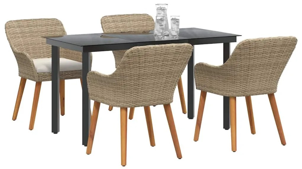 vidaXL Σέτ φαγητού για κήπο με μαξιλάρι 5 pcs Μπεζ συνθετικό ρατάν