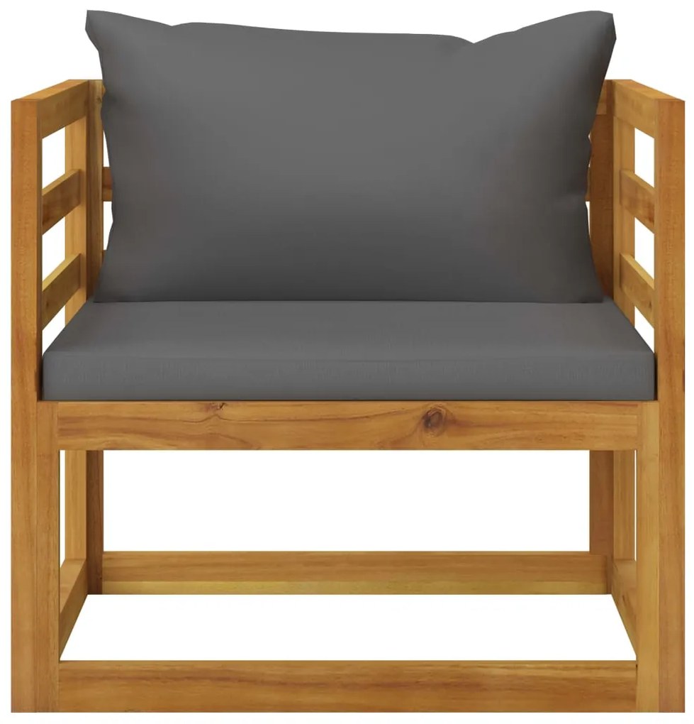 vidaXL Καρέκλα Κήπου από Μασίφ Ξύλο Ακακίας με Σκούρα Γκρι Μαξιλάρια